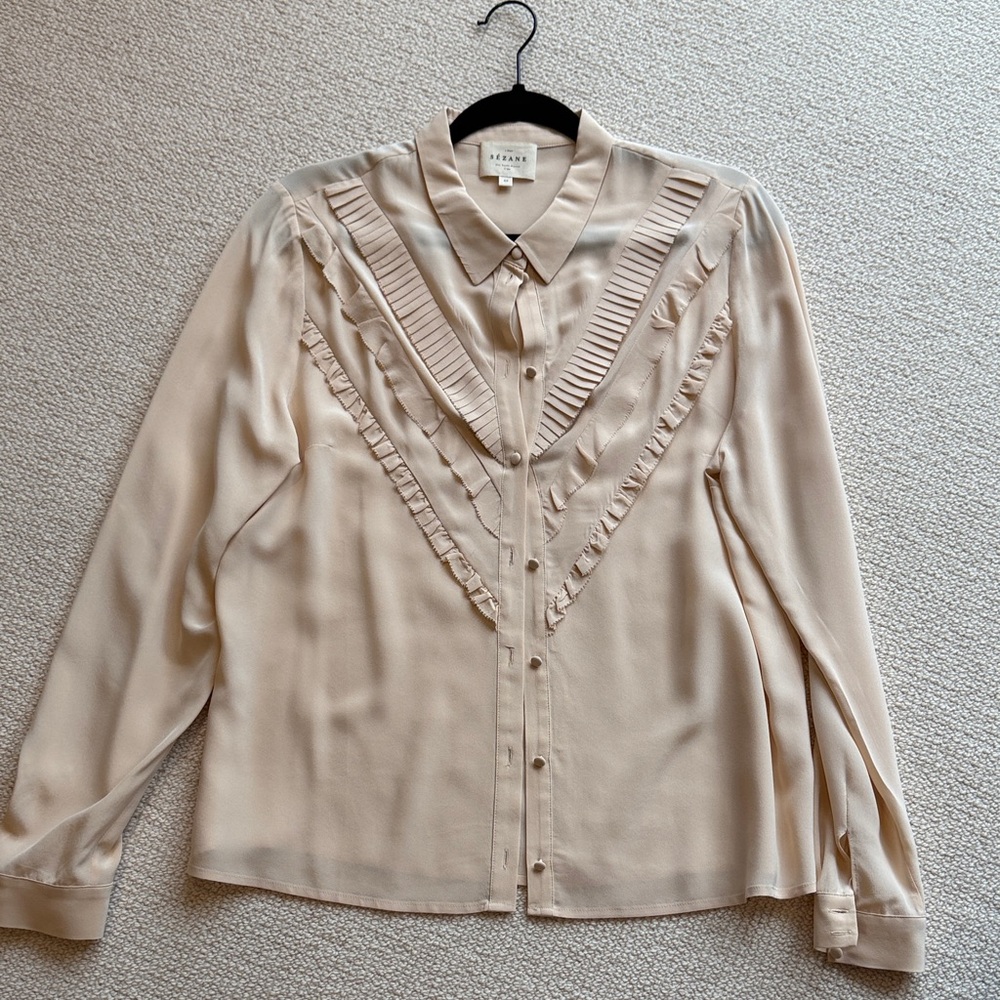 Sezane Cream Blouse with Ruffle Details